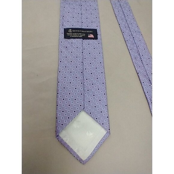Brooks Brothers Mens Silk Necktie Lavender Blue Geometric Textured (Repp) Tie - Picture 7 of 10